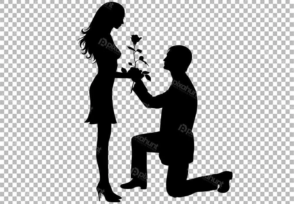 Free Premium PNG Black shadow proposing a girl | Silhouette Valentines Day First-Time Valentine Craft | the man recognized the woman in love