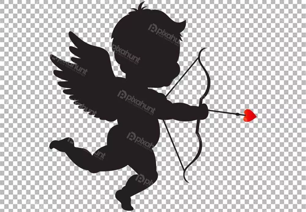 Free Premium PNG Valentines Day Cupid Lupercalia Venus Heart, Cupid with Bow Silhouette