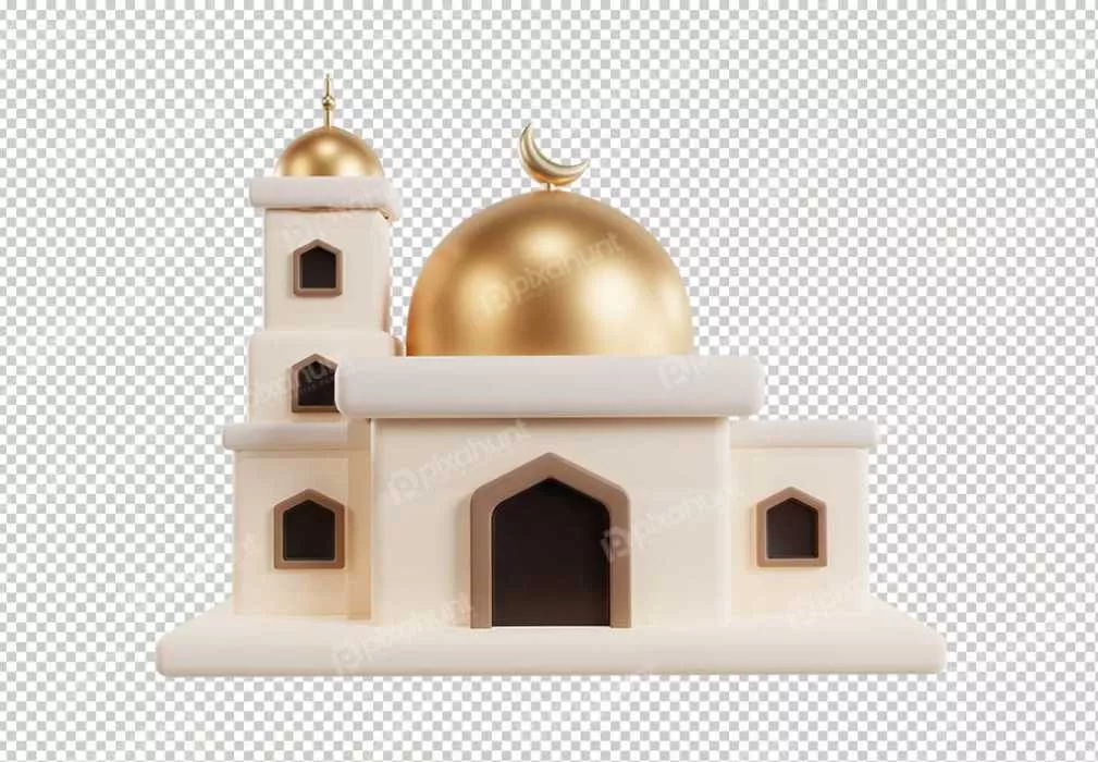Free Premium PNG 3d Mosque design isolated with one color background suitable for Ramadan Kareem Template